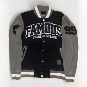 Famous Stars & Straps Varsity Jacket Black Gray Men’s Medium 21x25 Y2K Letterman